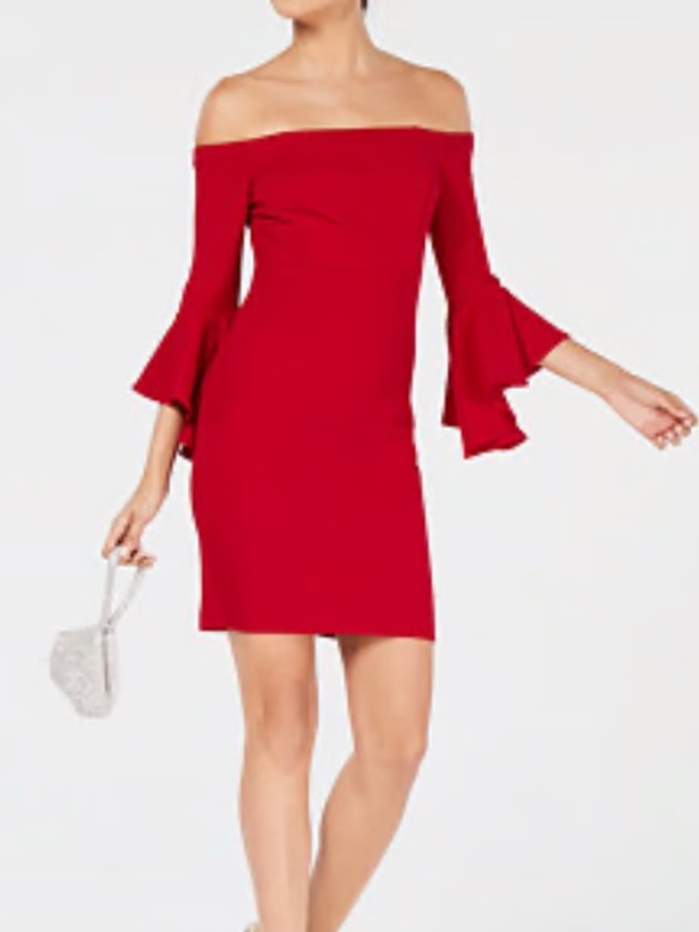 NWT Off-Shoulder Red Ruffle Mini Dress Flare Sleeve Size 0
